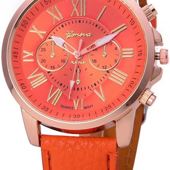 Women Men Lady PU Leather Band Watches Roman Numerals Dial Analog Quartz Wristwa - Picture 4 of 8